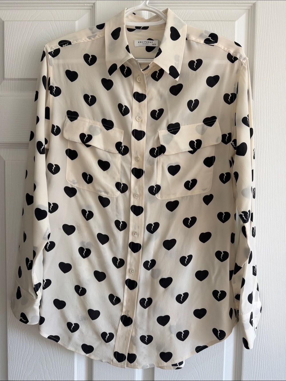 Equipment Cream Button-Down Shirt with Black Heart Print